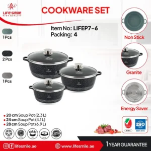 سرویس قابلمه 6 پارچه گرانیتی لایف اسمایل مدل LIFEP7-3 سایز (16/20/24)