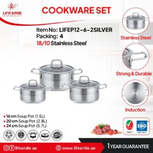 سرویس قابلمه استیل لایف اسمایل مدل LIFEP12-6-2 شامل ۶ پارچه